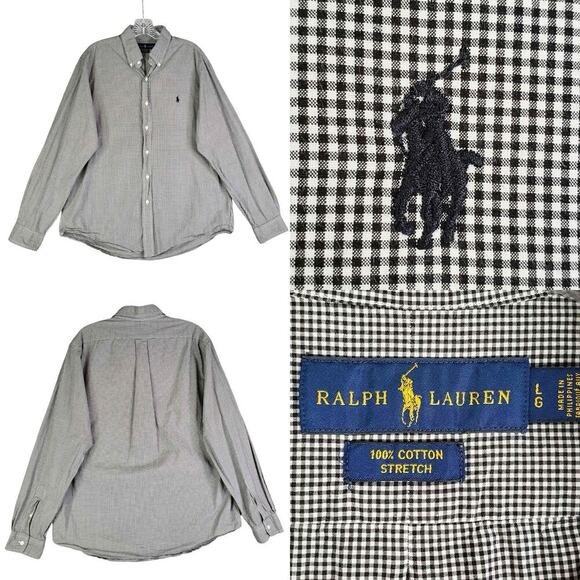 Polo Ralph Lauren Oxford Shirt Mens Size L Black Gingham Plaid LS Button Down - Picture 1 of 10